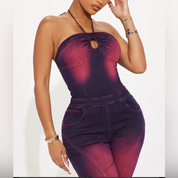 Fashion Nova Women’s More Drama Denim Jumpsuit - Dark Wash Sz Medium RN 149052 - Picture 15 of 16